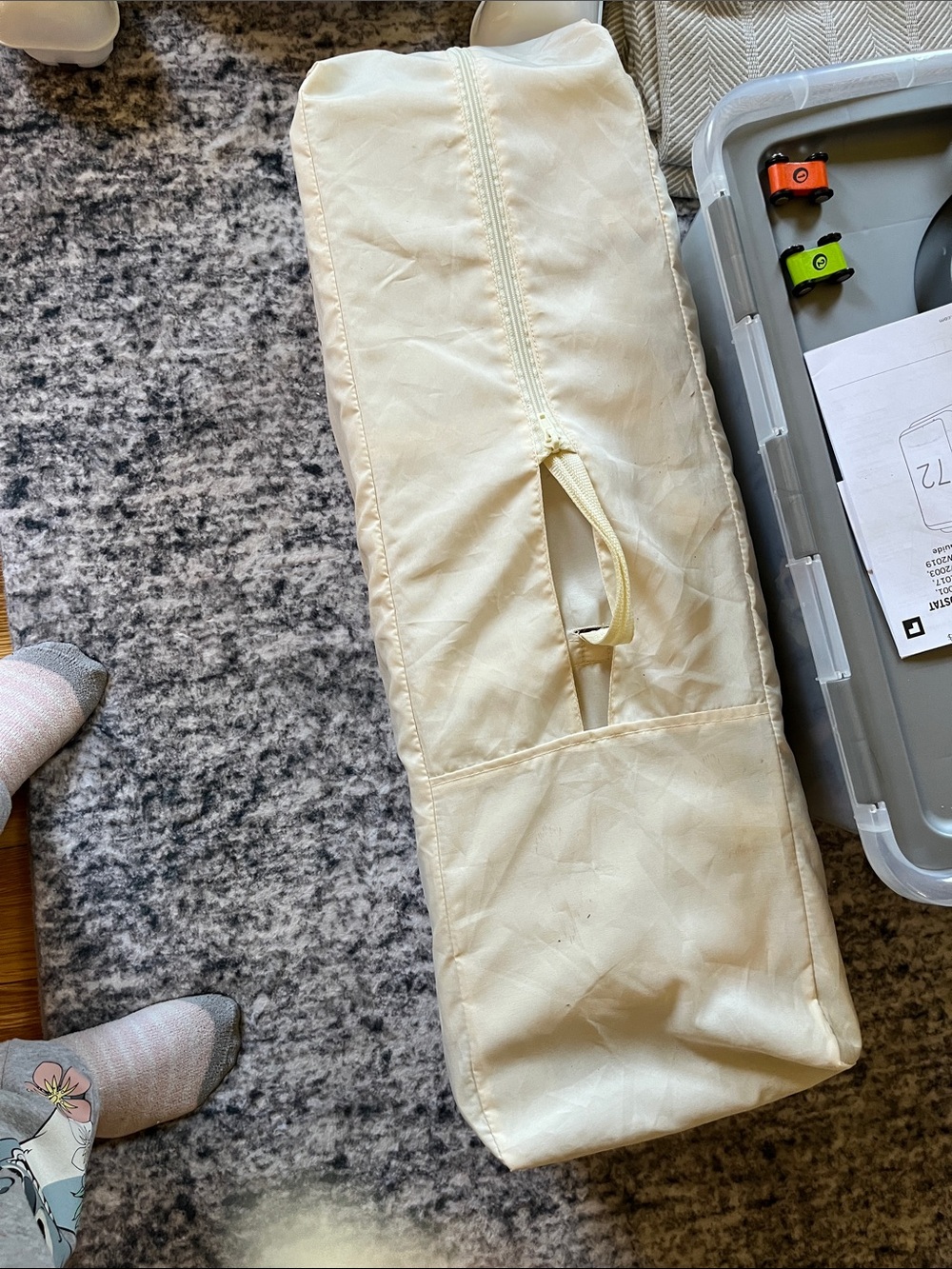 Cream Fabric Storage Bag with Top Handle